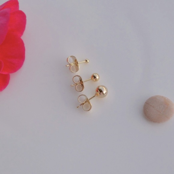 Stud Bead Ball Earrings Set 14k Gold Plated Luxury Jewelry - Picture 4 of 10